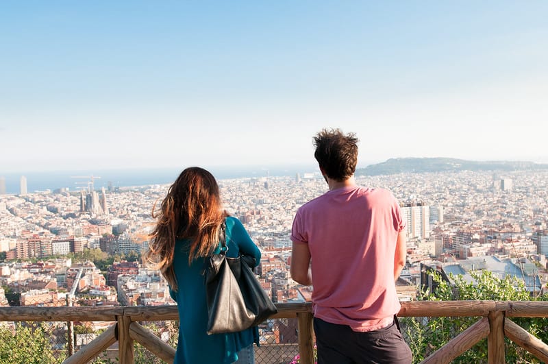couple enjoys view of barcelona