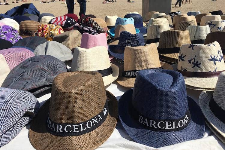 Hats on the beach of Barcelona